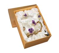 YWJLQH Taza de Café de Vidrio con Esmalte Taza de Té con Tapa Y Cuchara Decorada Taza con Diseño Floral de Mariposa Vidrio Resistente Adecuada para Regalo a, Violeta