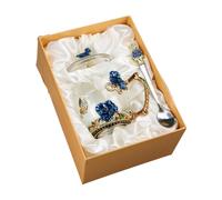 YWJLQH Taza de Café de Vidrio con Esmalte Taza de Té con Tapa Y Cuchara Decorada Taza con Diseño Floral de Mariposa Vidrio Resistente Adecuada para Regalo a, Azul