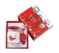 YWJLQH Taza de Navidad con Tapa Cuchara Vaso Taza de Café en Cerámica Taza Lechera Taza de Té Pottery Ligera Y Portátil con Caja de Regalo Adecuada para, Calcetines Rojos, Individual