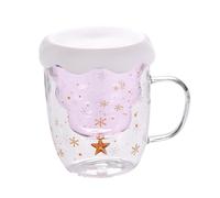 YWJLQH Vaso de Navidad Decorativo con Doble Pared Tapa de Silicona Asa Ergonómica y Vidrio Transparente Adecuado para Café Té y Celebraciones, Rosa, tal como se describe