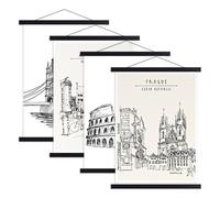 Ywlake 4 paquetes A2 Barra magnética para pósteres, de madera, marco para fotos, 42x59 colgador para obras de arte impresas (Negro,42cm)