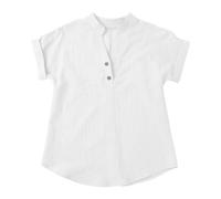 YWLINK Camisas de lino para niñas, blusas casuales de verano con cuello en V y botones, blusas tipo túnica 2025 para niños, a la moda, ligeras, sólidas, de manga corta, ropa de verano del Reino Unido