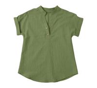 YWLINK Camisas de lino para niñas, blusas casuales de verano con cuello en V y botones, blusas tipo túnica 2025 para niños, a la moda, ligeras, sólidas, de manga corta, ropa de verano del Reino Unido