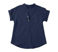 YWLINK Camisas de lino para niñas, blusas casuales de verano con cuello en V y botones, blusas tipo túnica 2025 para niños, a la moda, ligeras, sólidas, de manga corta, ropa de verano del Reino Unido