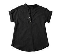 YWLINK Camisas de lino para niñas, blusas casuales de verano con cuello en V y botones, blusas tipo túnica 2025 para niños, a la moda, ligeras, sólidas, de manga corta, ropa de verano del Reino Unido