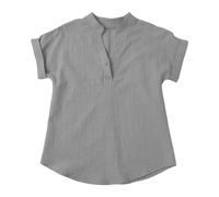 YWLINK Camisas de lino para niñas, blusas casuales de verano con cuello en V y botones, blusas tipo túnica para niños, a la moda, ligeras, sólidas, de manga corta, ropa de verano del Reino Unido (gris