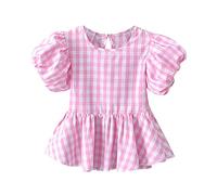 YWLINK Camiseta de manga corta plisada con cuello redondo y manga corta para niñas de 0 a 6 años My Slave (rosa, 5-6 años)