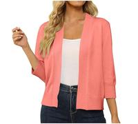 YWLINK Cárdigan de punto ligero para mujer, casual, suave, manga larga, botones, cuello en V, para vestido de noche, boda, otoño e invierno, A-sandía rojo, L