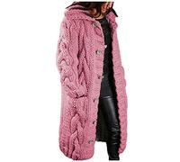 YWLINK Cárdigan grueso para mujer, cárdigan de manga larga para mujer, suéter de punto abierto con frente abierto, cárdigan de punto holgado de gran tamaño con bolsillos, Sandía Rojo #1, S