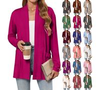 YWLINK Cárdigan largo con frente abierto para mujer, suéter de punto suave, suéter de otoño e invierno con bolsillos, suéteres de punto casuales para mujer, cárdigan de moda, Rojo De La Sandía, M