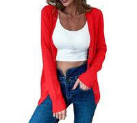 YWLINK Cárdigan para mujer, cárdigan de manga larga con frente abierto, cuello en V, cárdigan de punto acanalado, ligero, con bolsillo, suéteres de otoño, Sandía Rojo-1, XXL