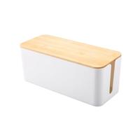 YWMJZEU Organizador de Cables Caja Ocultadora Gestor de Cables Caja para Regletas Ocultacables con Tapa de Bambú Material Hips Ranuras Laterales para Paso de, L, Bamboo White