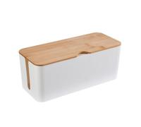 YWMJZEU Organizador de Cables Caja Ocultadora Gestor de Cables Caja para Regletas Ocultacables con Tapa de Bambú Material Hips Ranuras Laterales para Paso de, M, New Lid White