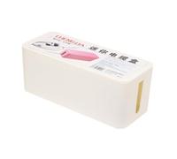 YWMJZEU Organizador de Cables Caja Ocultadora Gestor de Cables Caja para Regletas Ocultacables con Tapa de Bambú Material Hips Ranuras Laterales para Paso de, L, White