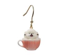 YWMJZEU Pendiente con Taza Té Artesanal Arete con Perrito Ligeros Pendiente Colgante para Encuentros, Pendiente Individual De Perro Bichón Frisé En Taza, Expresión "旺旺" Wangwang - Feliz/Animado