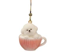 YWMJZEU Pendiente con Taza Té Artesanal Arete con Perrito Ligeros Pendiente Colgante para Encuentros, Pendiente Individual De Perro Bichón Frisé En Taza, Expresión "憨憨" Hānhān - Tonto/Ingenuo
