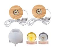 YWNYT Molde redondo de silicona con soporte de lámpara de resina epoxi moldes con base de lámpara luminosa LED de madera Bola de cristal Luz nocturna Molde de artesanía Regalos óptimos