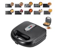 YWPYMX Máquina para gofres 10 en 1 con Placas Desmontables 750W Máquina eléctrica para sándwiches de Desayuno Parrilla panini Antiadherente compacta para donas Hamburguesas madeleines y Snacks