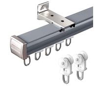 YWQJL Riel de Cortina,Kit de riel de Techo con Ganchos, Barra de Aluminio,Riel silencioso para Cortinas de una Sola vía,para Montaje en Techo/Pared (A/Side mounting,3.7m)