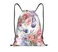 YWSOTRE Acuarela Caballo Rosas Flores, Mochila con cordón, unisex, para deporte, gimnasio, informal, para el día a día, talla M
