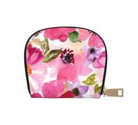 YWSOTRE Acuarela Flores Rosa Fucsia, Funda de Cuero de PU para Tarjetas, Tarjetero Elegante, Tarjetero Tipo Billetera