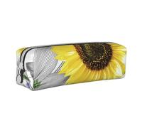 YWSOTRE Acuarela Girasoles Amarillos Flores Azules, Estuche para lápices Estuche para lápices Estuche para lápices de Cuero portátil con Estuche para cosméticos con Cremallera