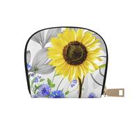 YWSOTRE Acuarela Girasoles Amarillos Flores Azules, Funda de Cuero de PU para Tarjetas, Tarjetero Elegante, Tarjetero Tipo Billetera