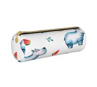 YWSOTRE Acuarela Lindo Hipopótamo Sandía, Estuche para lápices Estuche cilíndrico para lápices Estuche para lápices de Cuero portátil Estuche para cosméticos
