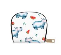 YWSOTRE Acuarela Lindo Hipopótamo Sandía, Funda de Cuero de PU para Tarjetas, Tarjetero Elegante, Tarjetero Tipo Billetera