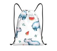 YWSOTRE Acuarela Lindo Hipopótamo Sandía, Mochila con cordón, unisex, para deporte, gimnasio, informal, para el día a día, talla M