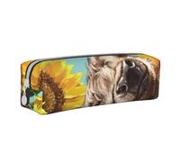 YWSOTRE Alto y Vaca con Girasoles., Estuche para lápices Estuche para lápices Estuche para lápices de Cuero portátil con Estuche para cosméticos con Cremallera