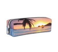 YWSOTRE Amanecer Tropical Palmera Isla, Estuche para lápices Estuche para lápices Estuche para lápices de Cuero portátil con Estuche para cosméticos con Cremallera