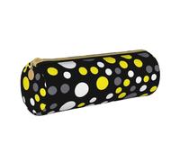 YWSOTRE Amarillo Blanco Lunares Negros, Estuche para lápices Estuche cilíndrico para lápices Estuche para lápices de Cuero portátil Estuche para cosméticos