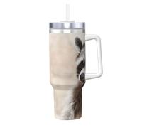 YWSOTRE Animales inteligentes Mapache Naturaleza,Botella de agua de acero inoxidable con asa para bebidas frías y calientes de 40 oz.