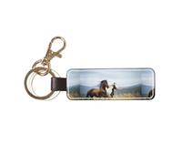 YWSOTRE Arte de caballos corriendo,Llavero de cuero de PU, llavero, llavero, anillo, organizador, 1 pieza