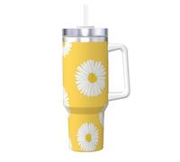 YWSOTRE Aster blanco margarita amarilla,Botella de agua de acero inoxidable con asa para bebidas frías y calientes de 40 oz.