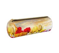 YWSOTRE Atardecer Flor De Tulipán, Estuche para lápices Estuche cilíndrico para lápices Estuche para lápices de Cuero portátil Estuche para cosméticos