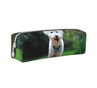 YWSOTRE Bichón Frisé Bokeh Mascotas Perros Parque Perros Blancos, Estuche para lápices Estuche para lápices Estuche para lápices de Cuero portátil con Estuche para cosméticos con Cremallera