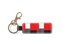 YWSOTRE Bloque geométrico rojo, gris, negro y blanco,Llavero de cuero de PU, llavero, llavero, anillo, organizador, 1 pieza
