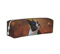 YWSOTRE Boston Terrier Otoño Bokeh Perros Perros En, Estuche para lápices Estuche para lápices Estuche para lápices de Cuero portátil con Estuche para cosméticos con Cremallera