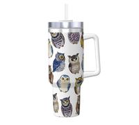 YWSOTRE Búhos lindos de acuarela,Botella de agua de acero inoxidable con asa para bebidas frías y calientes de 40 oz.