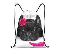 YWSOTRE Bulldog Francés Con Rosa, Mochila con cordón, unisex, para deporte, gimnasio, informal, para el día a día, talla M