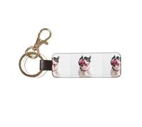 YWSOTRE Bulldog francés, perro curioso y feliz,Llavero de cuero de PU, llavero, llavero, anillo, organizador, 1 pieza