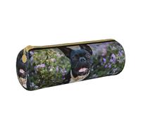 YWSOTRE Bulldog Francés Se Encuentra En Diseño De Flores, Estuche para lápices Estuche cilíndrico para lápices Estuche para lápices de Cuero portátil Estuche para cosméticos