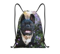 YWSOTRE Bulldog Francés Se Encuentra En Diseño De Flores, Mochila con cordón, unisex, para deporte, gimnasio, informal, para el día a día, talla M