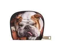 YWSOTRE Bulldogs Ingleses Bozal Mascotas Perros Durmiendo, Funda de Cuero de PU para Tarjetas, Tarjetero Elegante, Tarjetero Tipo Billetera