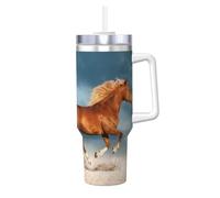 YWSOTRE Caballo rojo corriendo,Botella de agua de acero inoxidable con asa para bebidas frías y calientes de 40 oz.