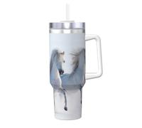 YWSOTRE Caballos moteados raros al galope,Botella de agua de acero inoxidable con asa para bebidas frías y calientes de 40 oz.