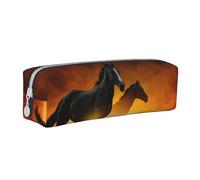 YWSOTRE Caballos Negros Impresión De Nubes Rojas Brillantes, Estuche para lápices Estuche para lápices Estuche para lápices de Cuero portátil con Estuche para cosméticos con Cremallera