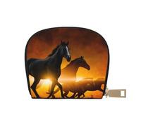 YWSOTRE Caballos Negros Impresión De Nubes Rojas Brillantes, Funda de Cuero de PU para Tarjetas, Tarjetero Elegante, Tarjetero Tipo Billetera